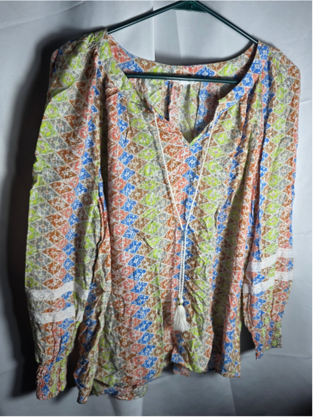 Women's Jane + Delancey Multi-color Patterned Blouse L boho-chic fall trendy